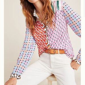 Anthropologie Maeve Bernadette Mixed Print Blouse